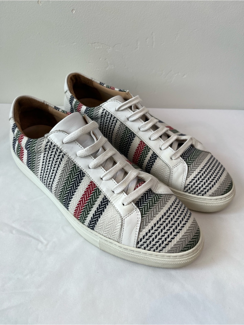 TAFT The Sneaker Woven Chevron Stripe White Leather Low Top Mens Size 11